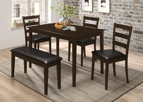 Guillen Cappuccino and Dark Brown 5-Piece Dining Set with Bench from Coaster - Luna Furniture