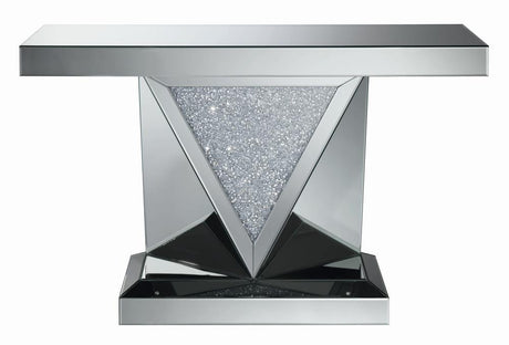 Gunilla Silver and Clear Mirror Rectangular Sofa Table with Triangle Detailing from Coaster - Luna Furniture