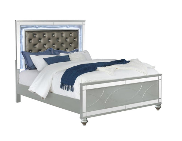 Gunnison Silver Metallic Queen Panel Bed with LED Lighting