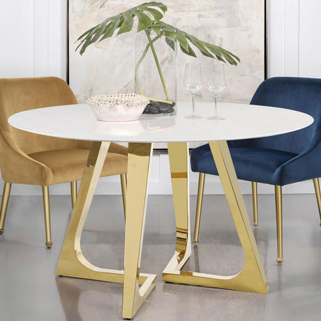 Gwynn White and Gold Stainless Steel Base Marble Top Round Dining Table from Coaster - Luna Furniture