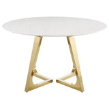Gwynn White and Gold Stainless Steel Base Marble Top Round Dining Table from Coaster - Luna Furniture