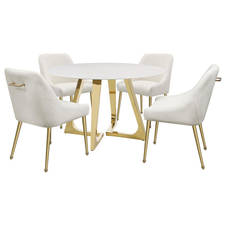 Gwynn White and Gold Stainless Steel Base Marble Top Round Dining Table from Coaster - Luna Furniture