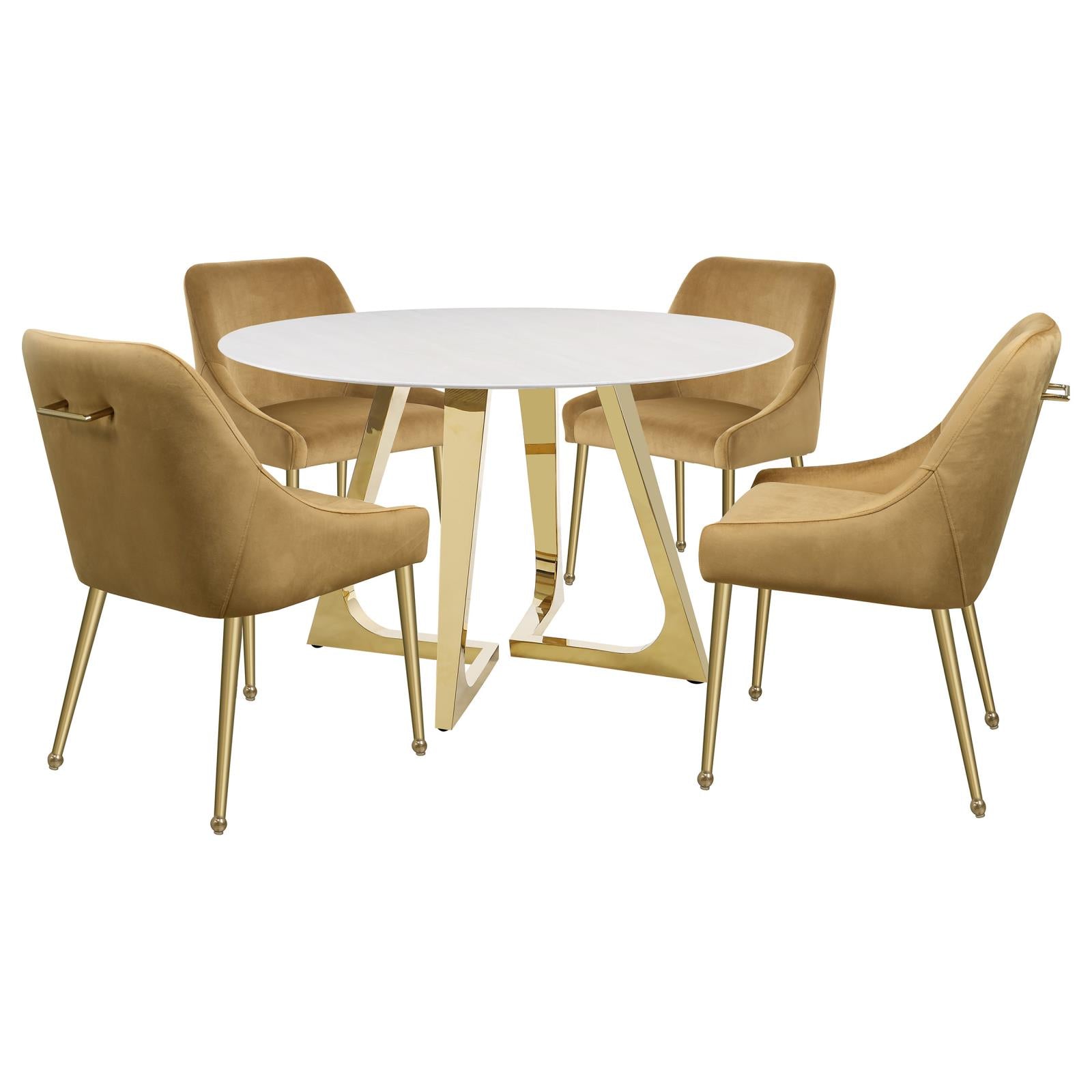 Gwynn Round Dining Table with Marble Top and Stainless Steel Base