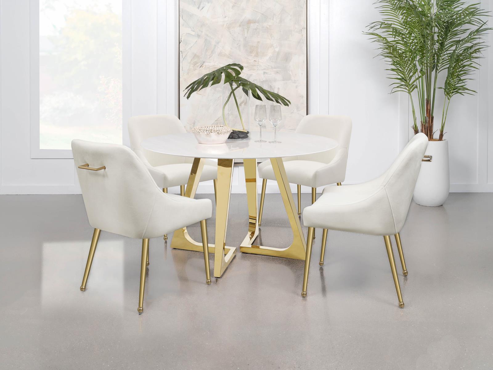 moonlight⭐︎さま専用です◎ Gwynn Round Dining Table with Marble Top and Stainless Steel Base
