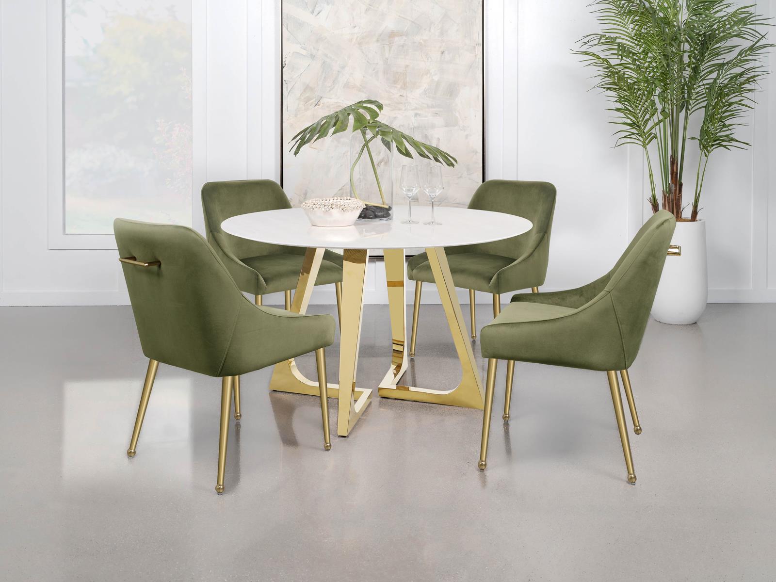 Gwynn Round Dining Table with Marble Top and Stainless Steel Base