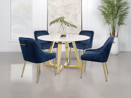 Gwynn White and Gold Stainless Steel Base Marble Top Round Dining Table from Coaster - Luna Furniture