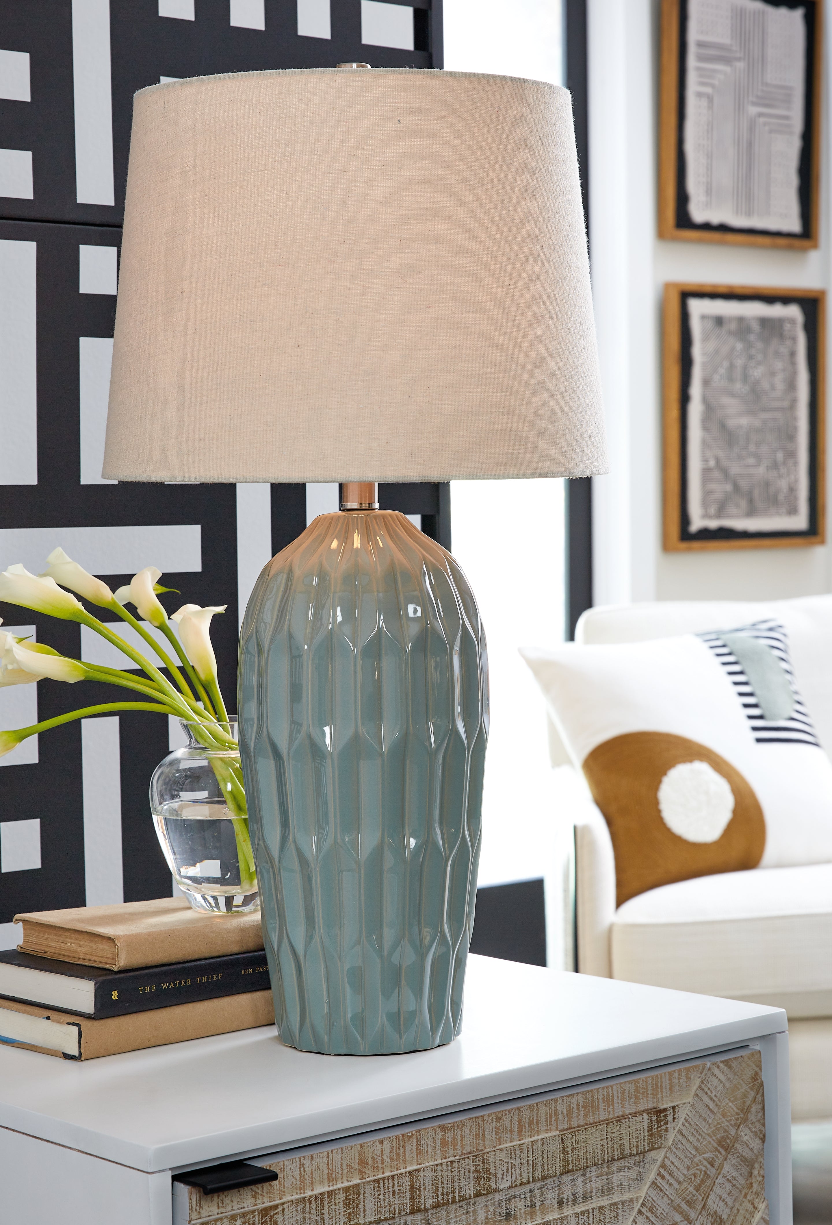 ラプレ 1P オットマン ライトブルー ワークプラス アスプルンド Hadbury Pale Blue/Teal Table Lamp (Set of 2) - Luna Furniture