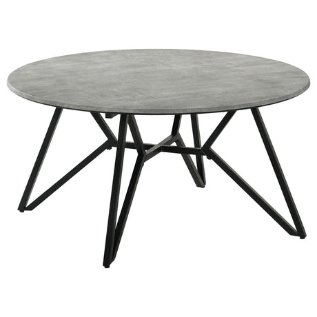 Hadi Cement and Gunmetal Round Coffee Table with Hairpin Legs from Coaster - Luna Furniture