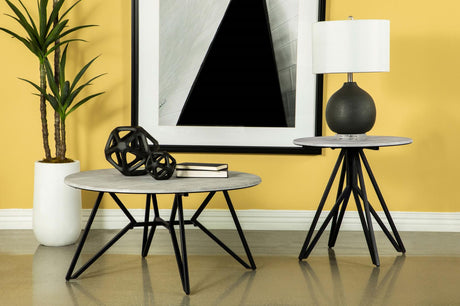 Hadi Cement and Gunmetal Round End Table with Hairpin Legs from Coaster - Luna Furniture