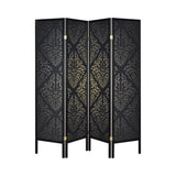 Haidera Black 4-Panel Damask Pattern Folding Screen from Coaster - Luna Furniture