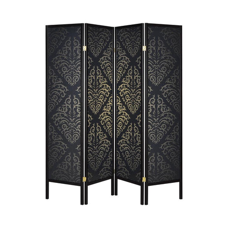Haidera Black 4-Panel Damask Pattern Folding Screen from Coaster - Luna Furniture