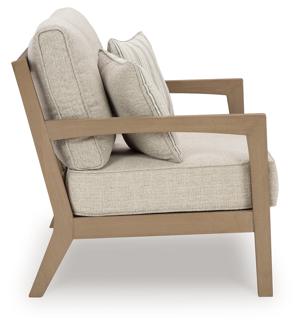Hallow Creek Driftwood Outdoor Loveseat with Cushion from Ashley - Luna Furniture