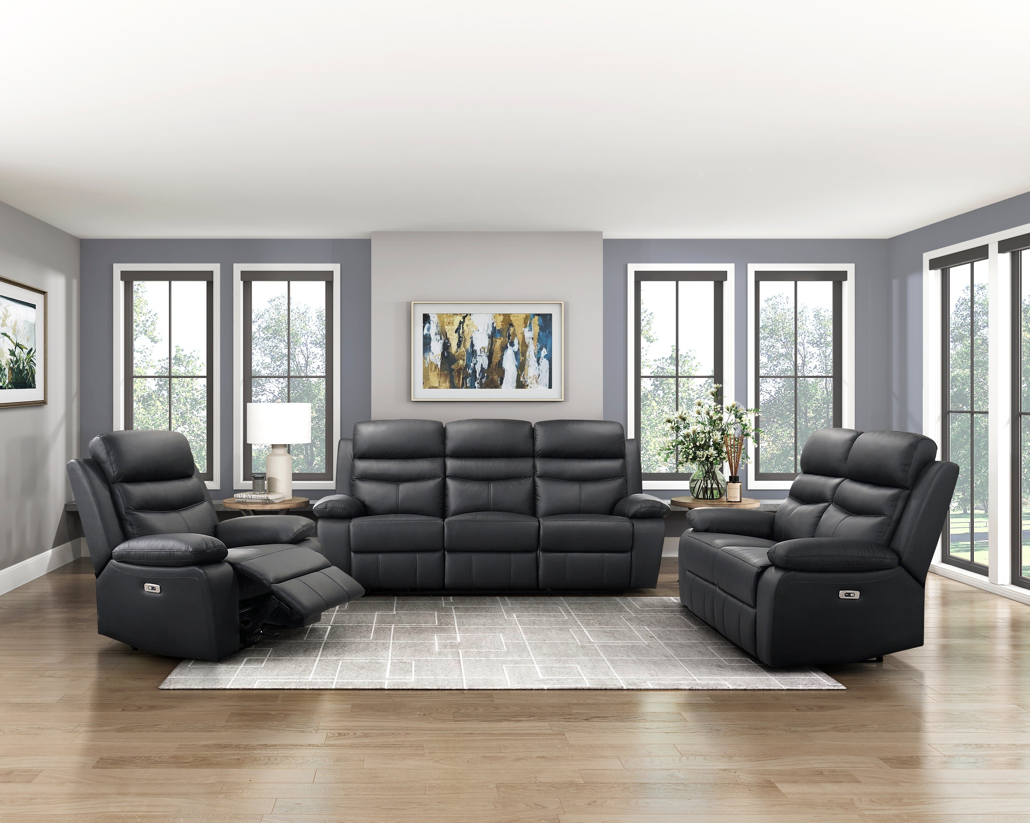 Homelegance 9628BLK-3PW Power Double Reclining Sofa - Luna Furniture