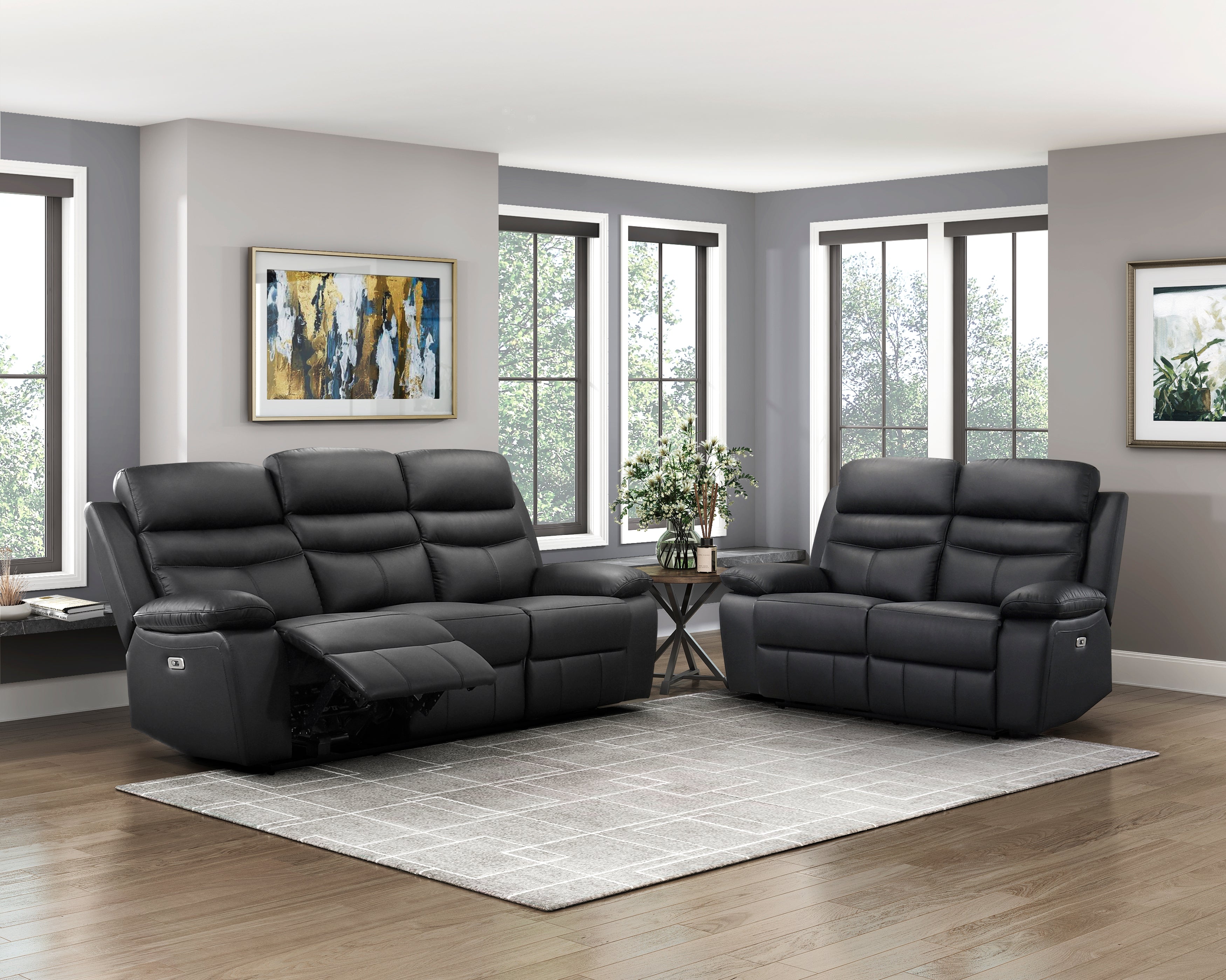 Homelegance Hancock Black Leather Power Double Reclining Living