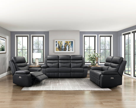 Hancock Black Leather Power Double Reclining Loveseat from Homelegance - Luna Furniture