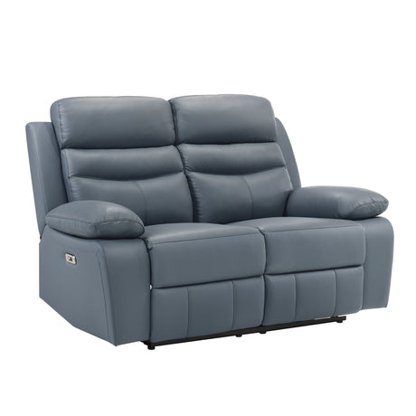 Hancock Blue Leather Power Double Reclining Loveseat from Homelegance - Luna Furniture