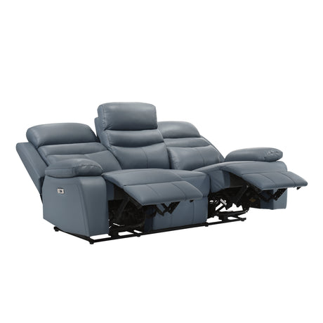 Hancock Blue Leather Power Double Reclining Sofa from Homelegance - Luna Furniture