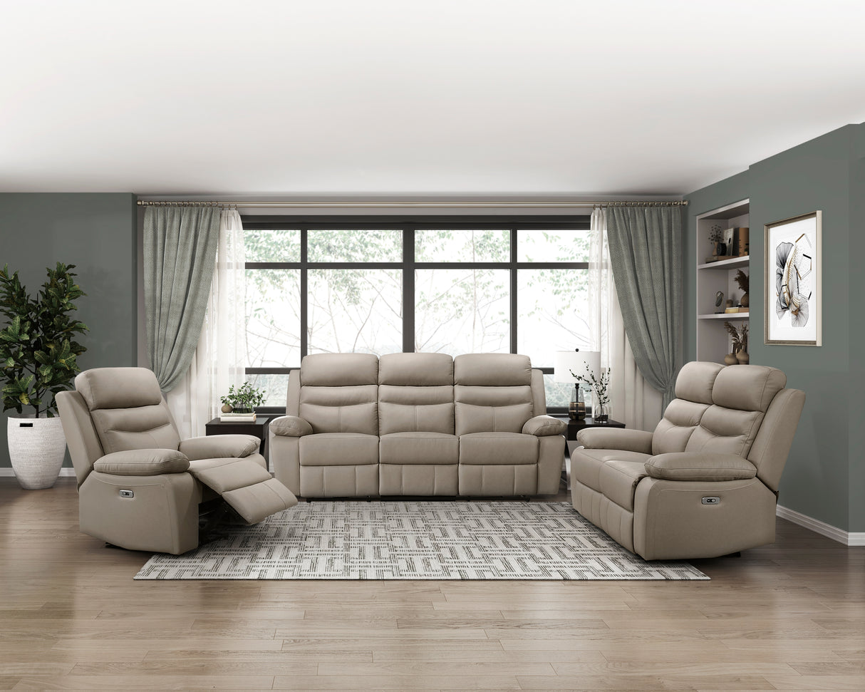 Hancock Latte Leather Power Double Reclining Sofa from Homelegance - Luna Furniture