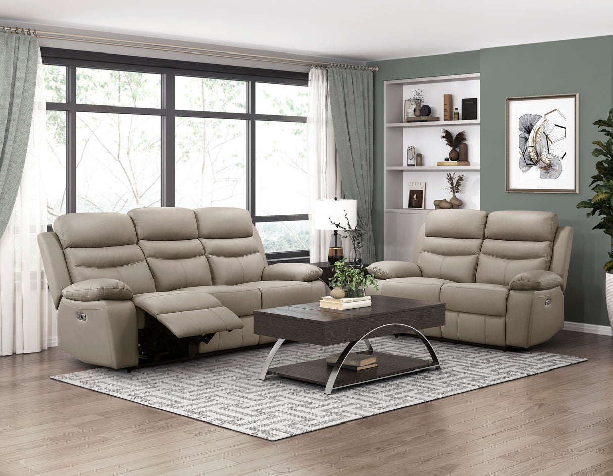 Hancock Latte Leather Power Double Reclining Loveseat from Homelegance - Luna Furniture