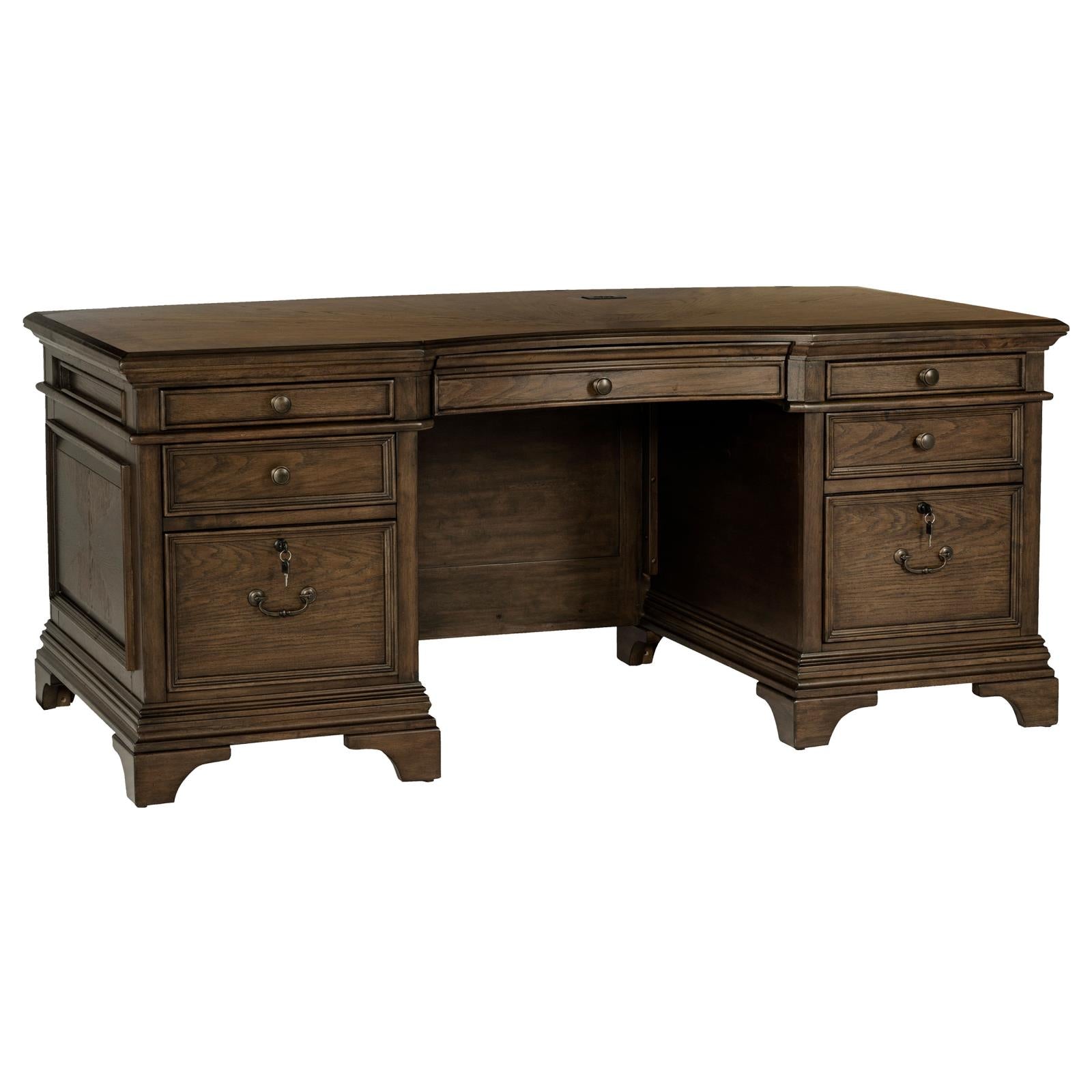 Hartshill Executive Desk with File Cabinets Burnished Oak - Luna