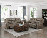 Hazen Brown Microfiber Double Reclining Loveseat with Center Console from Homelegance - Luna Furniture