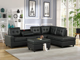 Heights Black Faux Leather Reversible Sectional with Storage Ottoman from Happy Homes - Luna Furniture
