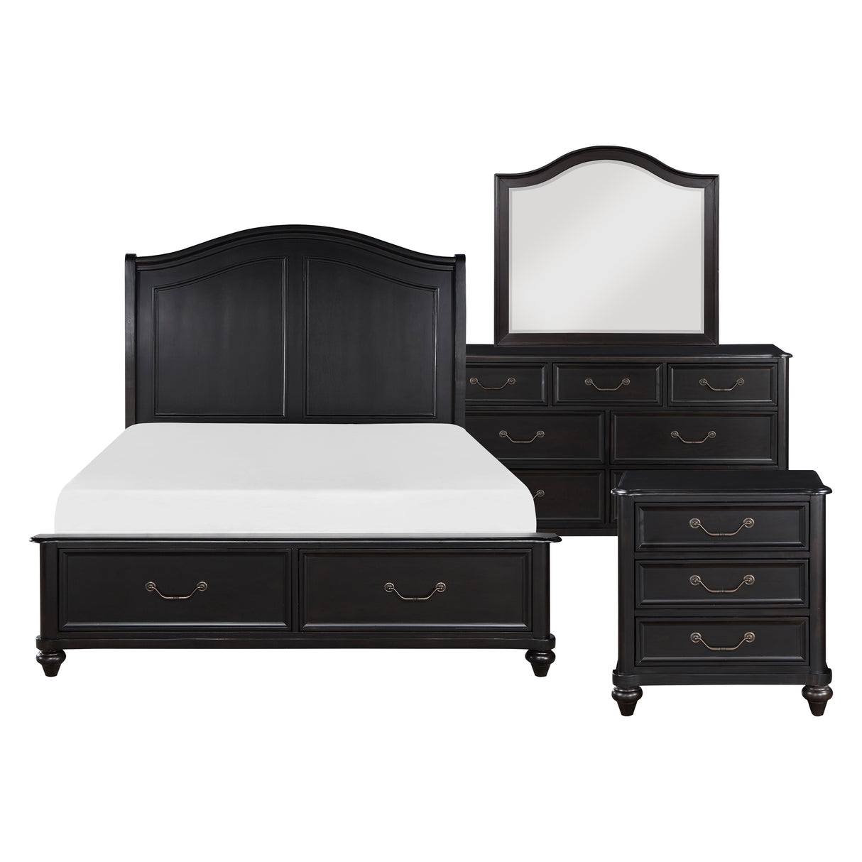 Herman Charcoal Brown 4-Piece Bedroom Set (Queen Bed, Nightstand, Dresser, Mirror) from Homelegance - Luna Furniture