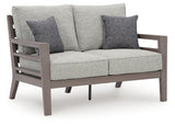 Hillside Barn Gray/Brown Outdoor Loveseat with Cushion from Ashley - Luna Furniture