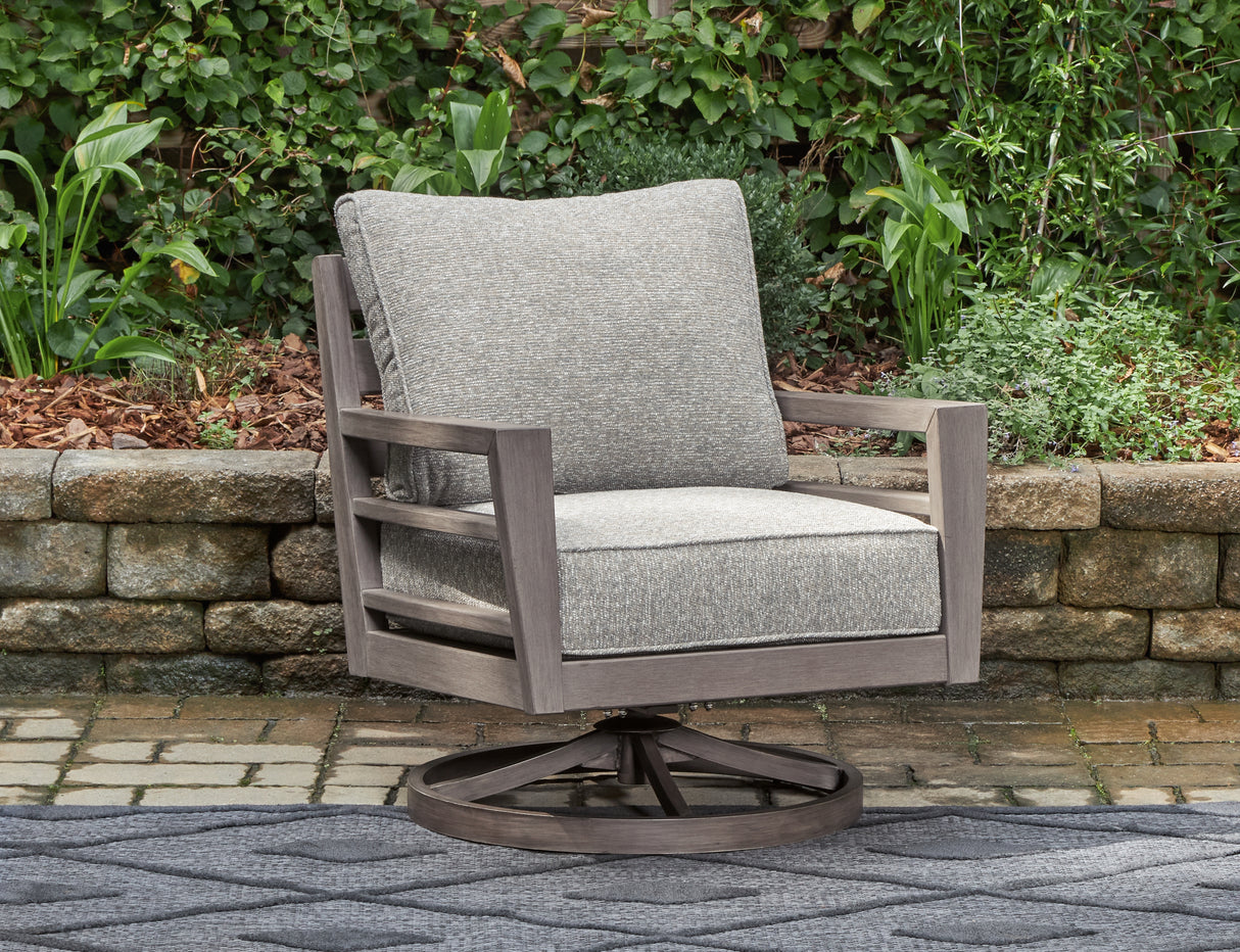 Hillside Barn Gray/Brown Outdoor Swivel Lounge with Cushion from Ashley - Luna Furniture