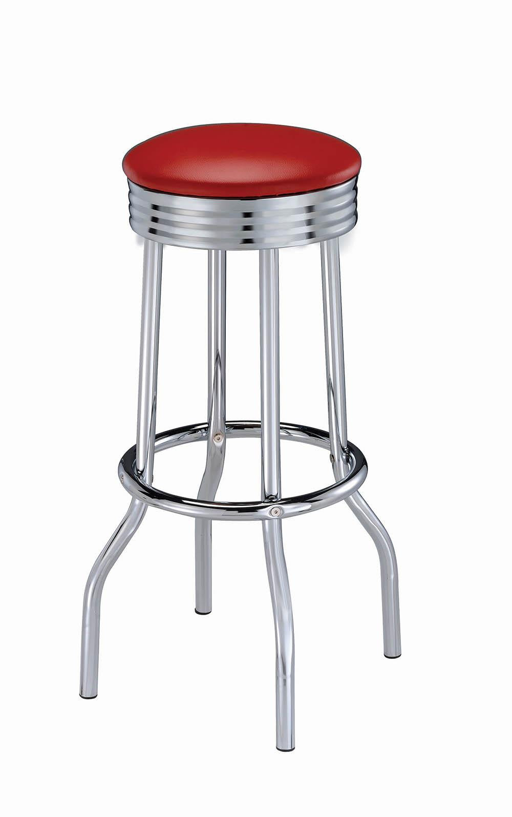 Hopkins Red and Chrome Upholstered Top Bar Stools, Set of 2 from Coaster - Luna Furniture