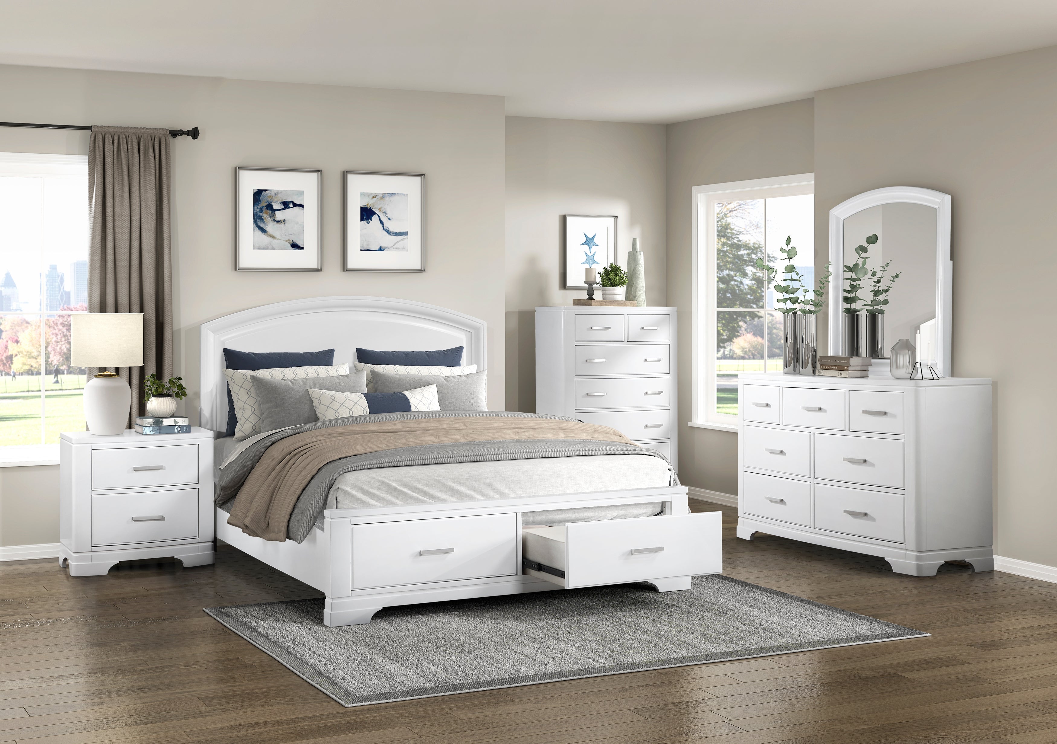 Hudson White Storage Platform Bedroom Set - Thumbnail 4