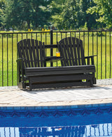 Hyland wave Black Outdoor Glider Loveseat from Ashley - Luna Furniture