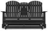 Hyland wave Black Outdoor Glider Loveseat from Ashley - Luna Furniture