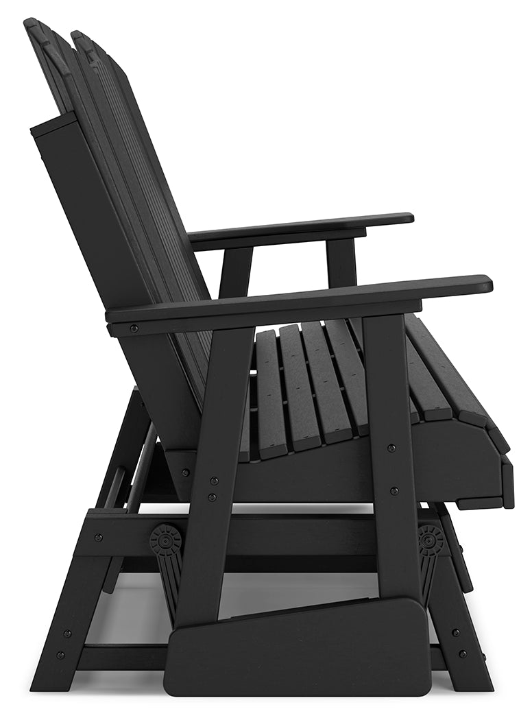 Hyland wave Black Outdoor Glider Loveseat from Ashley - Luna Furniture