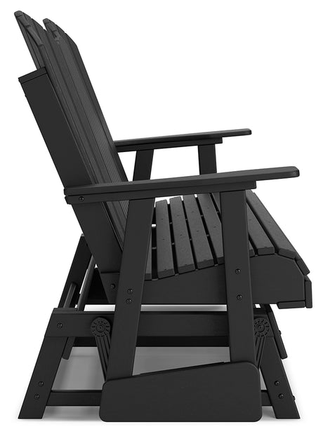 Hyland wave Black Outdoor Glider Loveseat from Ashley - Luna Furniture