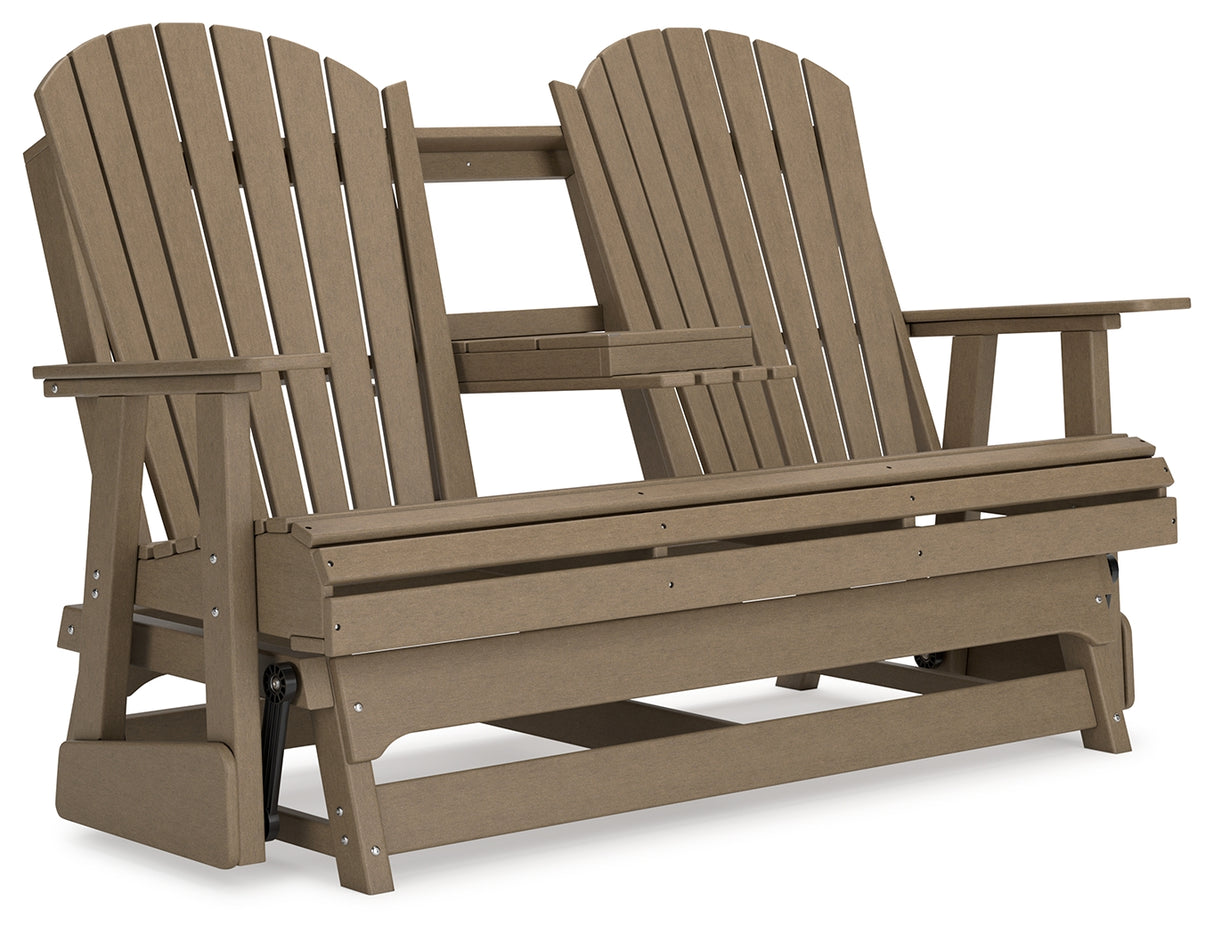Hyland wave Driftwood Outdoor Glider Loveseat from Ashley - Luna Furniture