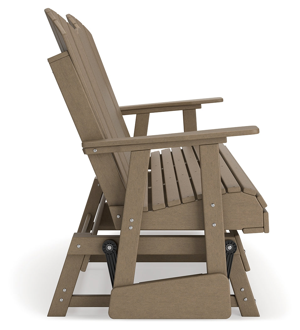 Hyland wave Driftwood Outdoor Glider Loveseat from Ashley - Luna Furniture