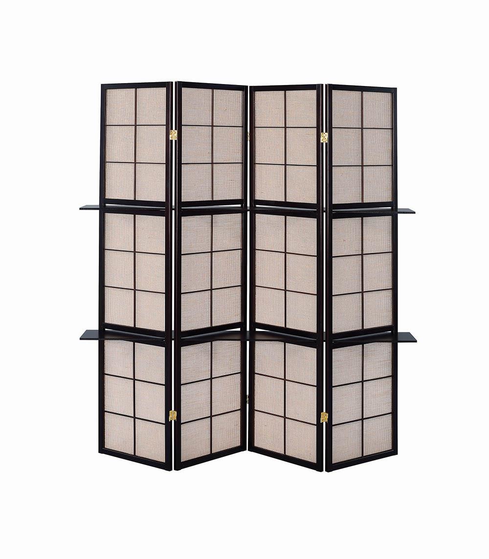 Iggy Tan and Cappuccino 4-Panel Folding Screen with Removable Shelves from Coaster - Luna Furniture