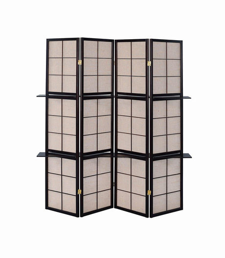 Iggy Tan and Cappuccino 4-Panel Folding Screen with Removable Shelves from Coaster - Luna Furniture