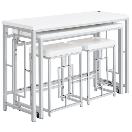 Jackson White and Chrome 4-Piece Multipurpose Counter Height Table Set from Coaster - Luna Furniture