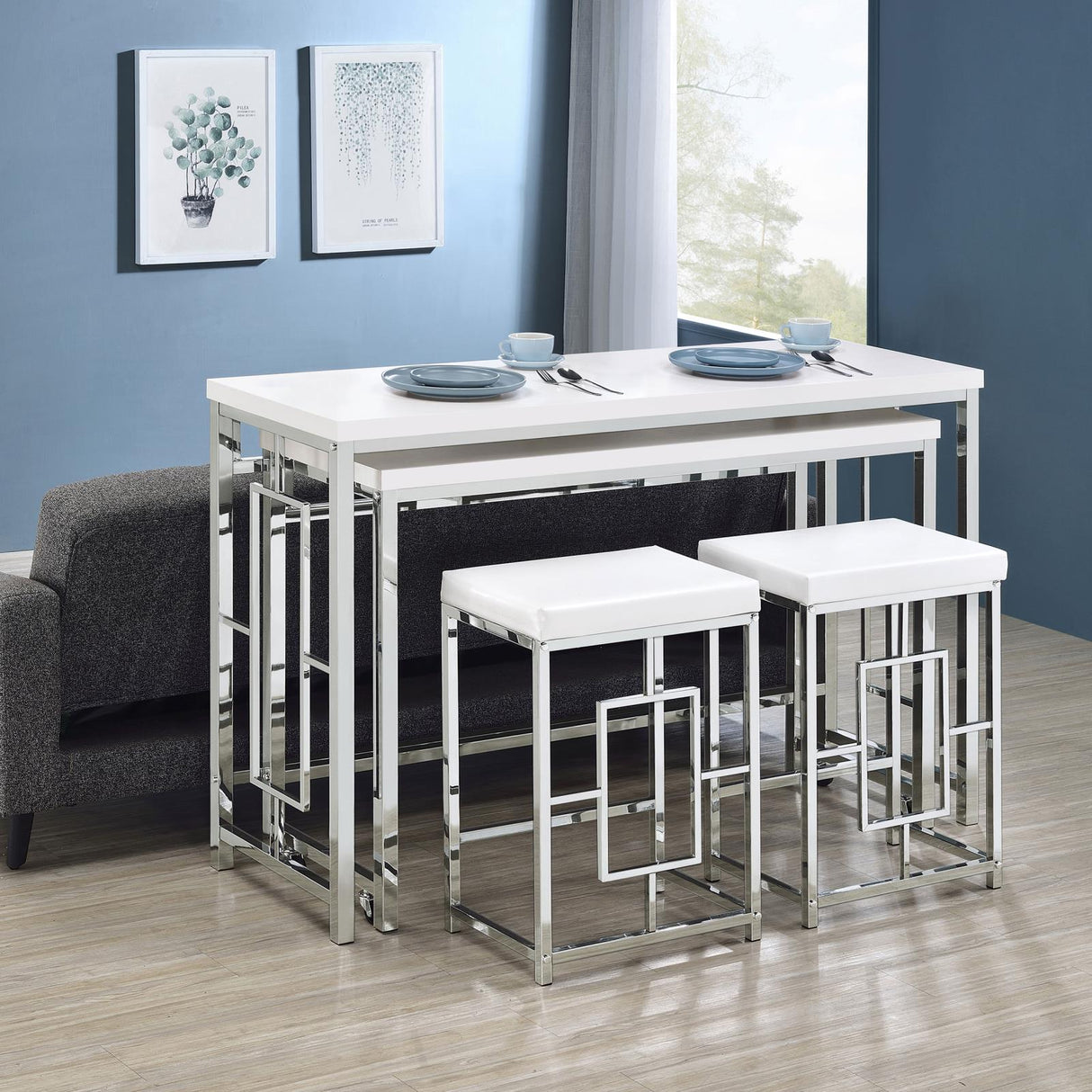 Jackson White and Chrome 4-Piece Multipurpose Counter Height Table Set from Coaster - Luna Furniture
