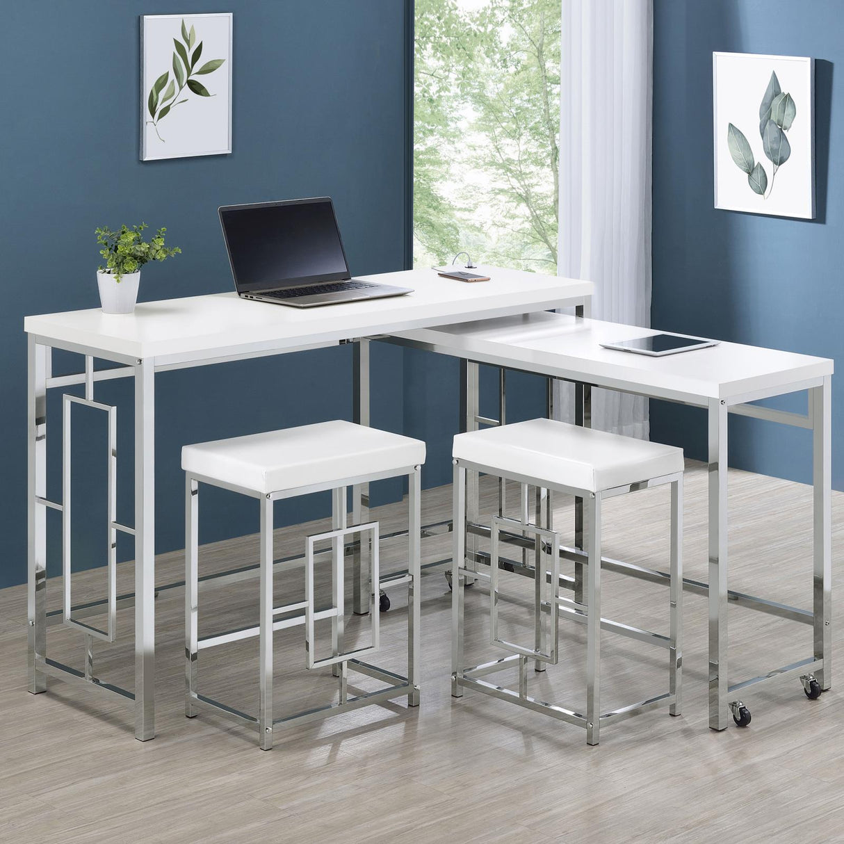 Jackson White and Chrome 4-Piece Multipurpose Counter Height Table Set from Coaster - Luna Furniture