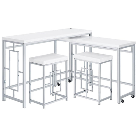 Jackson White and Chrome 4-Piece Multipurpose Counter Height Table Set from Coaster - Luna Furniture
