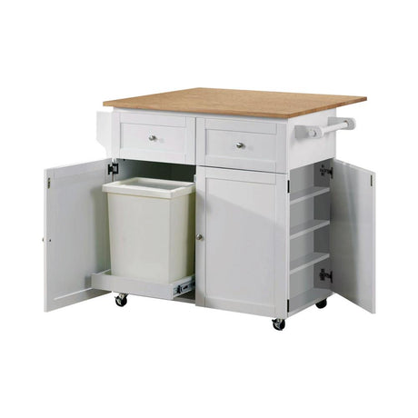 Jalen Natural Brown and White 3-Door Kitchen Cart with Casters from Coaster - Luna Furniture