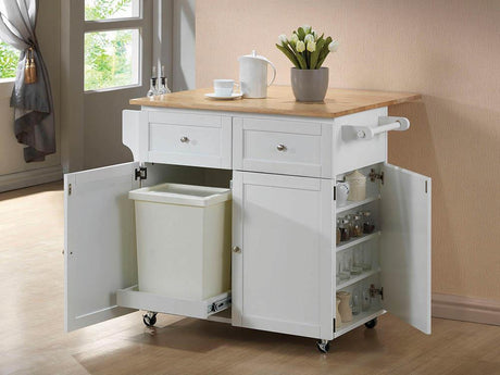 Jalen Natural Brown and White 3-Door Kitchen Cart with Casters from Coaster - Luna Furniture