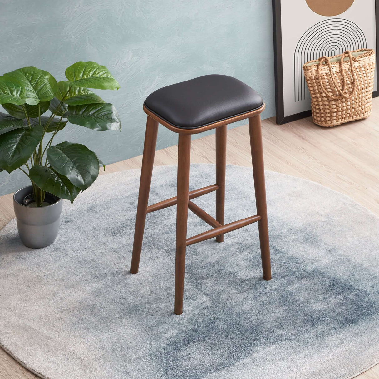 Jason Black Vegan Leather Bar Stool from Midinmod - Luna Furniture