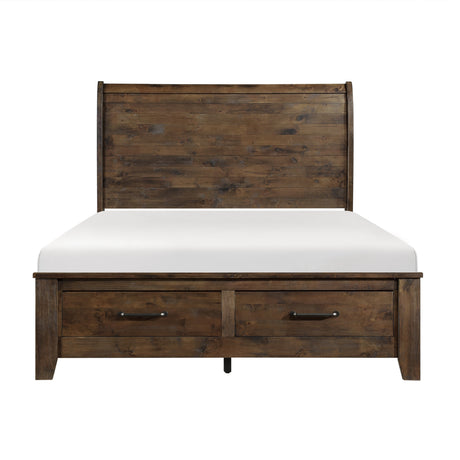 Jerrick Burnished Brown Queen Sleigh Storage Platform Bed from Homelegance - Luna Furniture