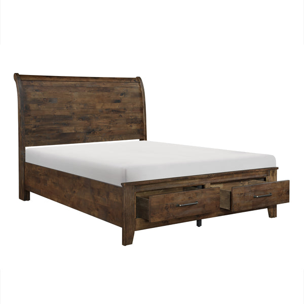 Jerrick Burnished Brown Queen Sleigh Storage Platform Bed