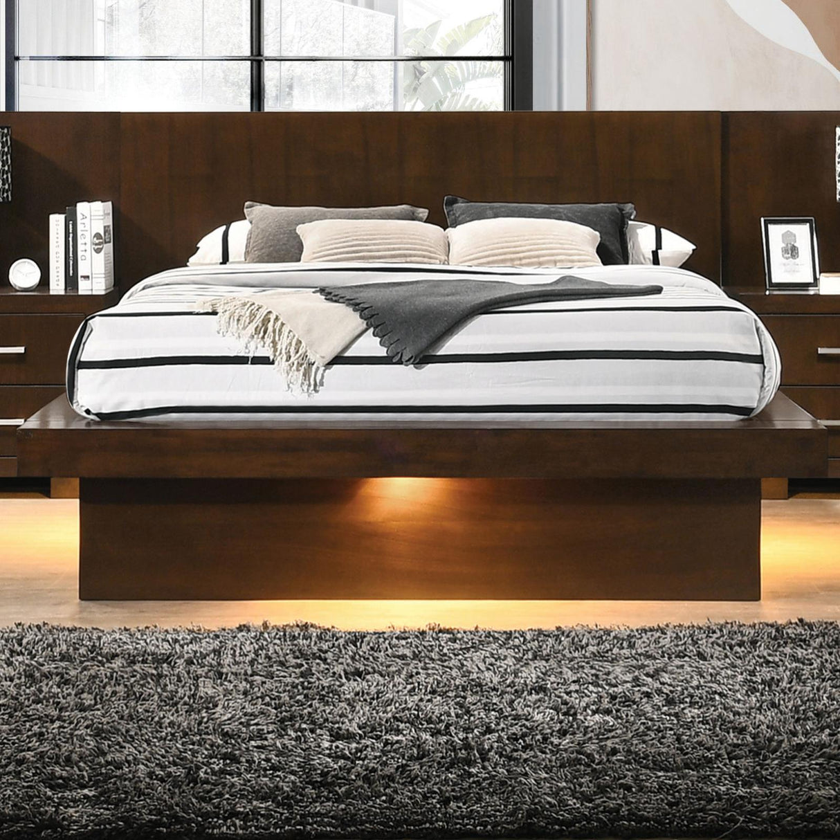 Jessica Cappuccino Queen Platform Bed with Rail Seating from Coaster - Luna Furniture