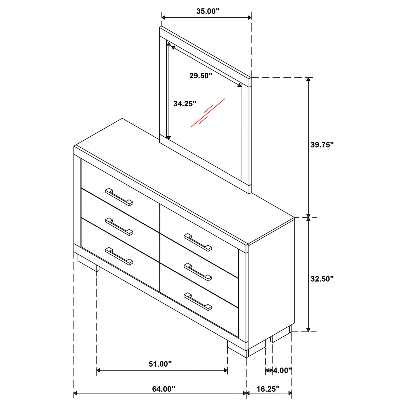 Jessica 6-drawer Dresser with Mirror White - Luna Furniture